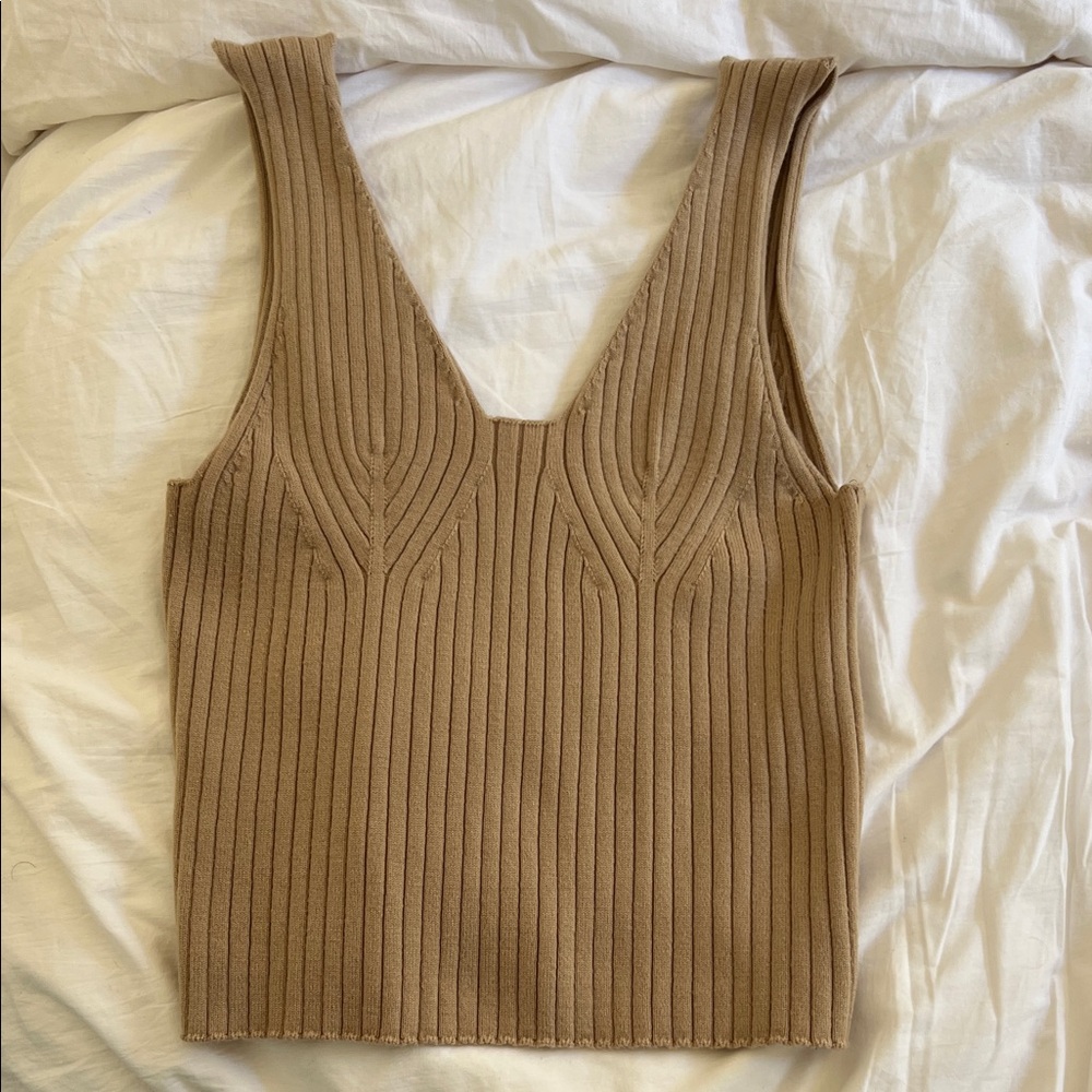 Elegant Tan Ribbed Tank Top